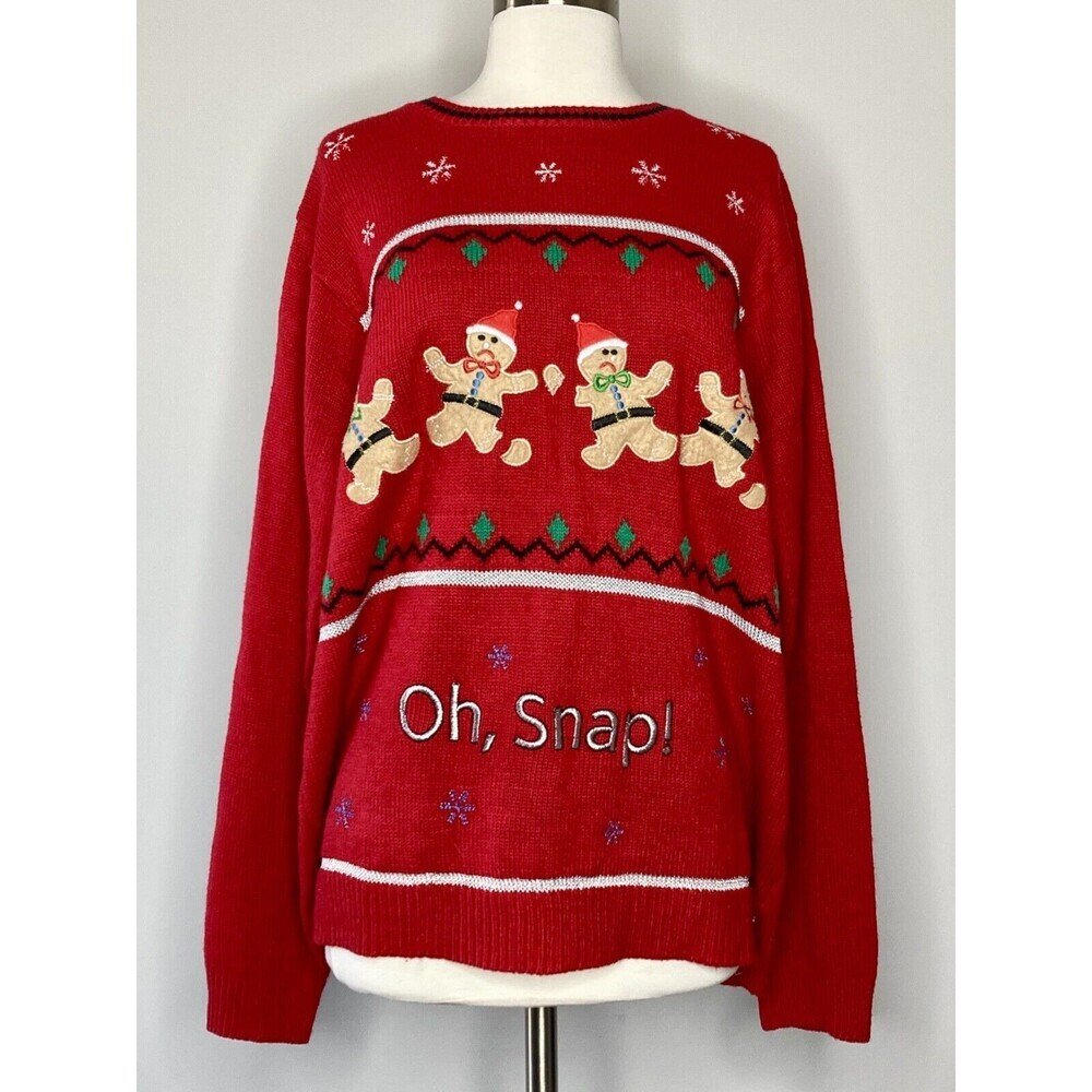 Jolly Sweaters Unisex Sweater Gingerbread Size Large Red Long Sleeve Applique‎